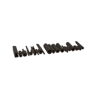 3D модель коллекции различных промышленных резиновых уплотнений и профилей, расположенных вместе.