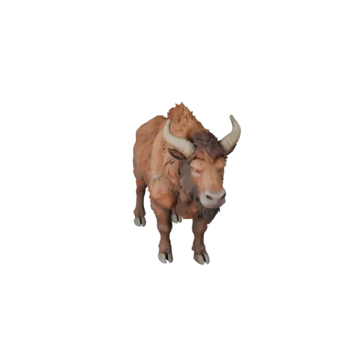 Низкополигональная 3D-модель бизона, вид сбоку игровой камеры, низкополигональная модель животного с направлением шерсти, фор