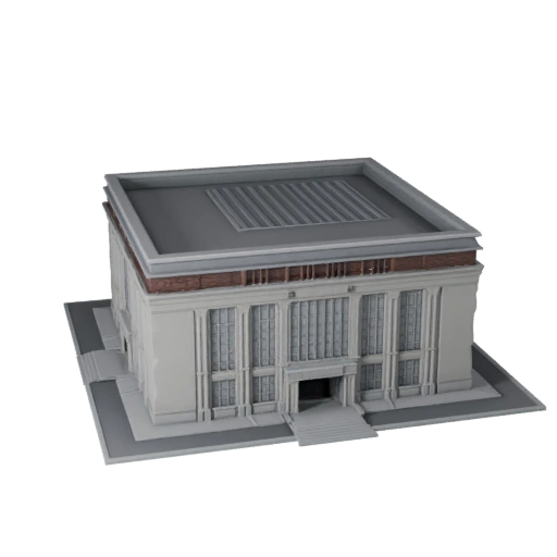 نموذج ثلاثي الأبعاد لمبنى متحف منخفض المضلع للاستخدام في الوقت الحقيقي في تطوير الألعاب