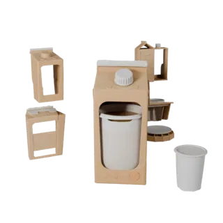 Печатаемая STL 3D модель молочного пакета для снеков, изометрический STL-рендер, показывающий картон, массу упаковки.
