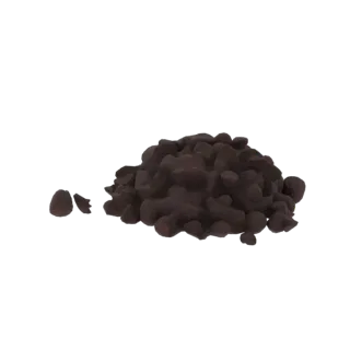 3D модель кучи темных, глянцевых ягод с несколькими ягодами рядом, на черном фоне.