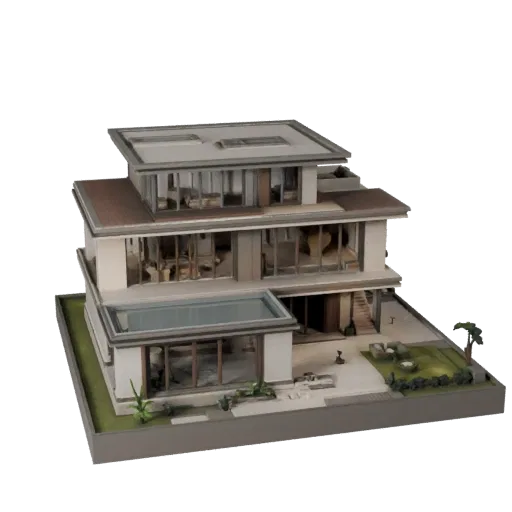 Роскошная вилла 3D модель, готовая к использованию в Blender, вид рендера студии Blender, показывающий материалы жилого здани