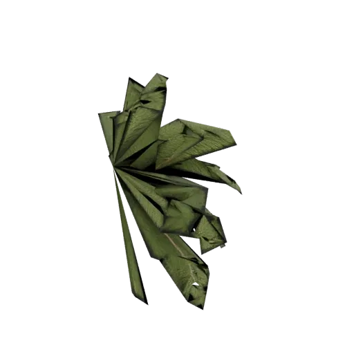3D модель стилизованной пальмы с острова Пасхи, зеленого цвета, с характерными изгибами и текстурой.