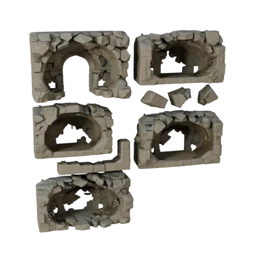 Модульная 3D-модель "Грот Грибной Пещеры", изометрический вид модульного набора, показывающий состаренный камень, слоистые ск