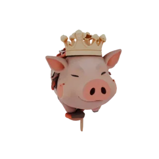 3D-модель спящего кабана в золотой короне, с закрытыми глазами и милым выражением мордочки.