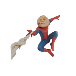 3D модель Шалтая-Болтая в костюме Человека-паука, в динамичной позе с нитью паутины.