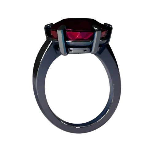 Готовая к использованию 3D модель кольца с рубином, вид сбоку в студийном рендере, показывающий пропорции и отделку кольца пр
