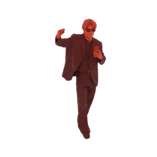 3D модель мужчины в темном костюме и солнцезащитных очках, держащего смартфон и делающего селфи.