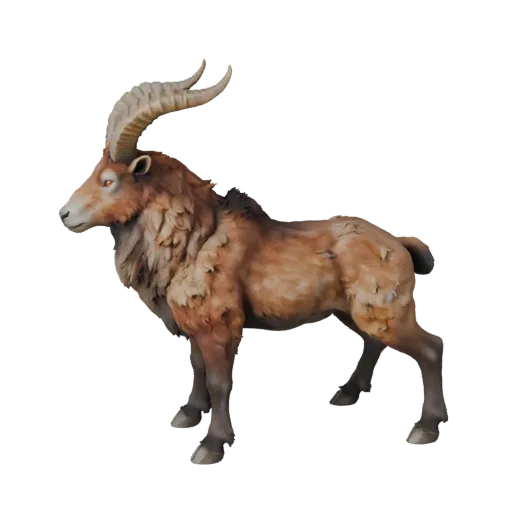 3D модель газели, вид сбоку, рендер дикой природы, готовый для Blender ассет животного с силуэтом рогов или ветвистых рогов,
