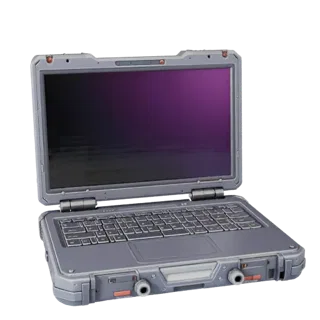 Высокополигональная 3D-модель Rugged Portable Workstation, крупный план студийного рендера, демонстрирующая матовую металличе