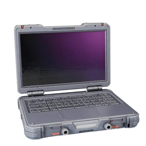 Высокополигональная 3D-модель Rugged Portable Workstation, крупный план студийного рендера, демонстрирующая матовую металличе