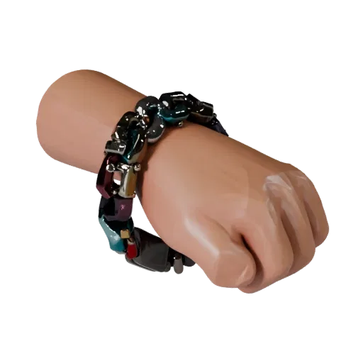 Готовая к игре 3D-модель браслета из бусин, вид сбоку, студийный рендер с откалиброванным силуэтом браслета и читаемыми матер