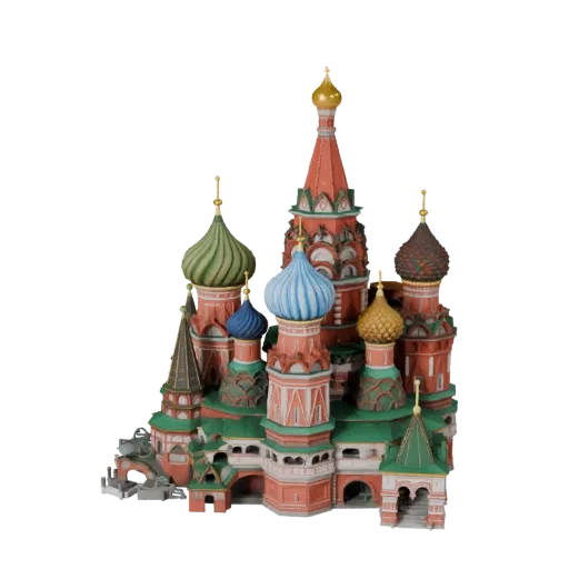 Печатная 3D модель Собора Василия Блаженного STL, изометрический вид, показывающий материалы структуры достопримечательности
