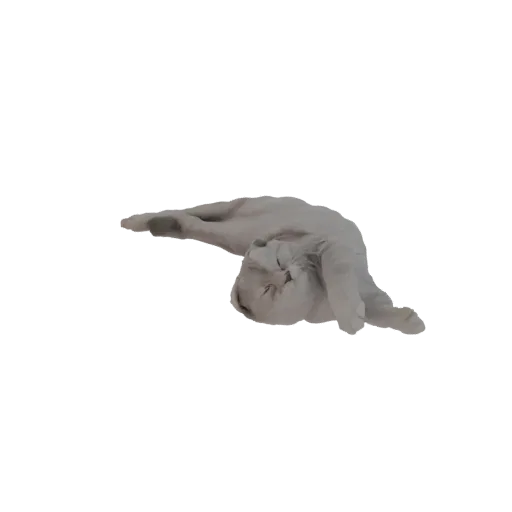 3D модель светло-серого кота, мирно спящего на боку, с закрытыми глазами и подобраными лапами.