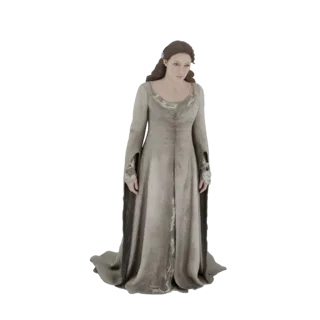 3D модель средневековой женщины в светлом струящемся платье с замысловатыми деталями.