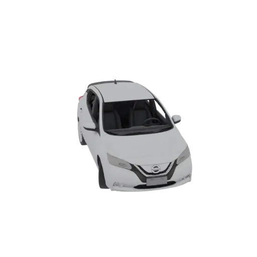 3D модель белого автомобиля Nissan Leaf Nismo, вид спереди под углом