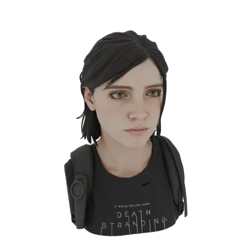 3D модель бюста Элли Уильямс из The Last of Us Part II, с короткими темными волосами и решительным выражением лица.