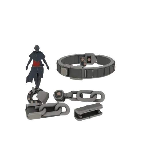 Печатаемая 3D-модель браслета, изометрический STL-рендер, показывающий металл, небольшой носимый силуэт.