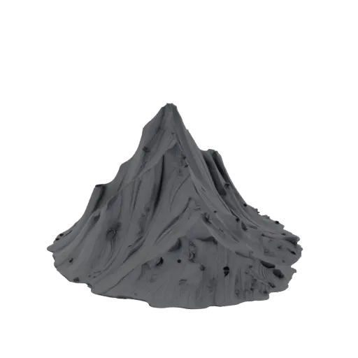 Печатаемая 3D-модель горного склона из осыпи, изометрический рендер настольного STL, показывающий слоистый камень, скальные п