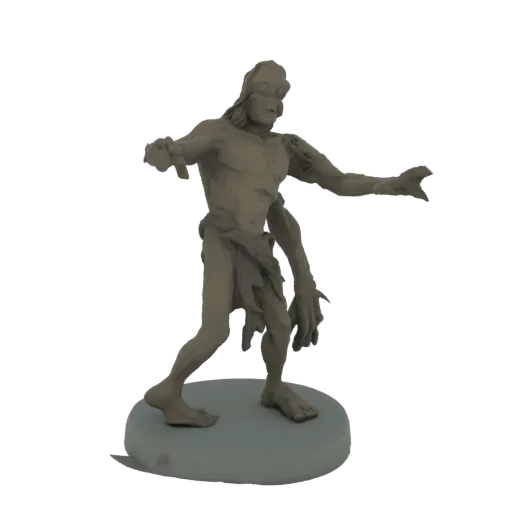 Рендер 3D модели худощавого, мускулистого мутанта-воина с рваным набедренным покровом и руками-когтями, агрессивно стоящего н