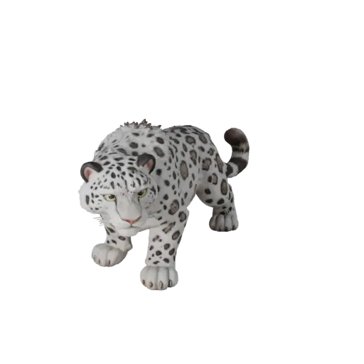 Мультяшная 3D-модель снежного барса, вид сбоку, рендер дикой природы, стилизованный ассет животного с кошачьей подвижностью п