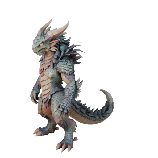 Низкополигональная 3D-модель Василиска, вид сбоку в игровом ракурсе, низкополигональный ассет животного со смешением фэнтезий