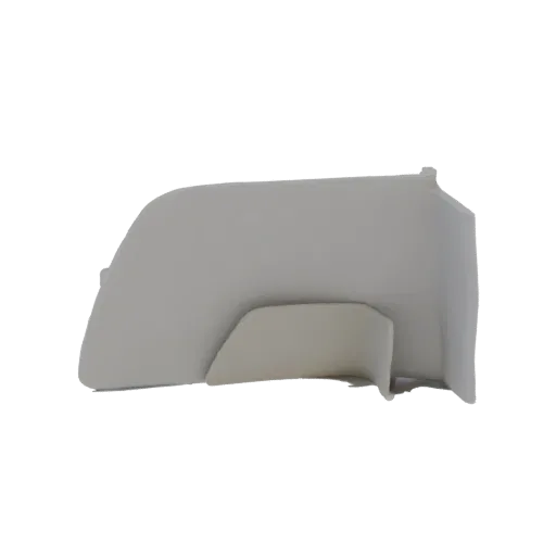 3D модель светло-серой автомобильной панели отделки с изогнутой формой и интегрированным опорным элементом.