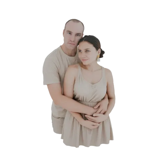 3D модель мужчины и женщины, нежно обнимающихся, мужчина обнимает женщину за талию.