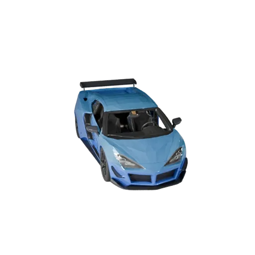 Низкополигональная 3D-модель спортивного автомобиля, вид из игрового окна в три четверти, низкополигональный ресурс транспорт