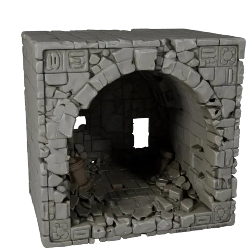 3D-модель "Плитка комнаты катакомб" для Unity, изометрический вид, показывающий старый камень, остатки построек.