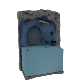 3D модель углового грота-пещеры с колонной для аквариума, вид спереди