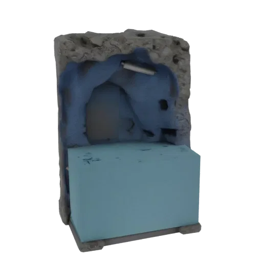 3D модель углового грота-пещеры с колонной для аквариума, вид спереди