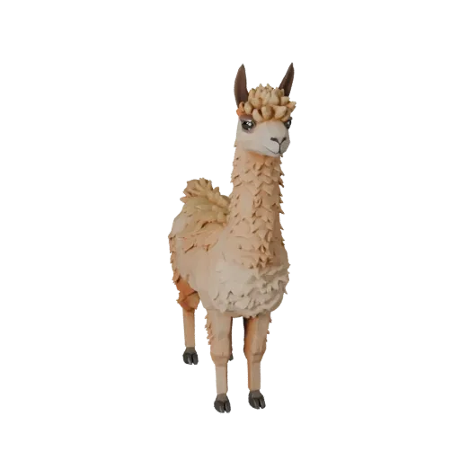 Низкополигональная 3D модель альпаки, вид сбоку в игровой камере, низкополигональная модель животного с силуэтом рогов или ве