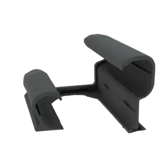 3D модель серого пластикового держателя для кабелей с двумя зажимными секциями