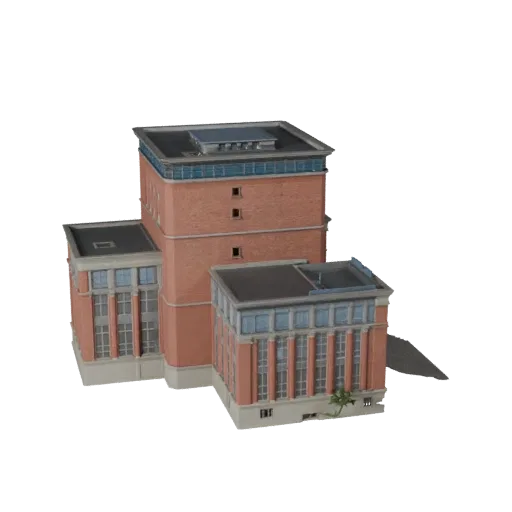3D модель университетского здания, готовая к использованию в Blender, вид рендера студии Blender, показывающий материалы обще