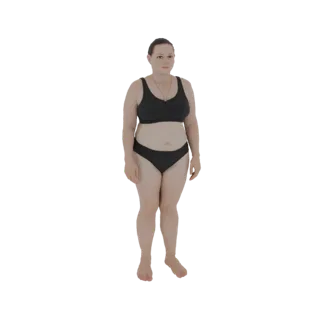 3D model of a woman standing in black lingerie, viewed from the front.