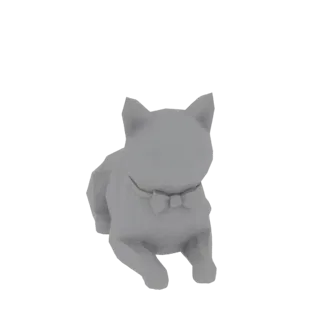 Низкополигональная 3D модель серого кота, сидящего и носящего бабочку.