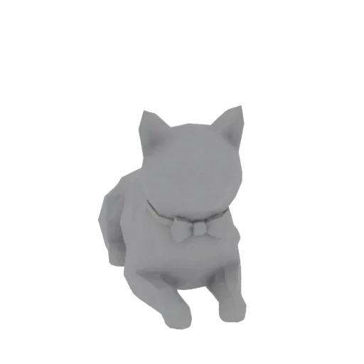 Низкополигональная 3D модель серого кота, сидящего и носящего бабочку.