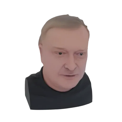 Рендер 3D модели реалистичного бюста мужчины средних лет с короткими светло-каштановыми волосами и черной рубашкой.