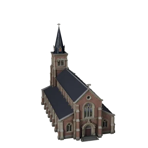 Реалистичная 3D модель церкви, вид с трех четвертей снаружи, показывающий материалы общедоступного здания и архитектурные дет