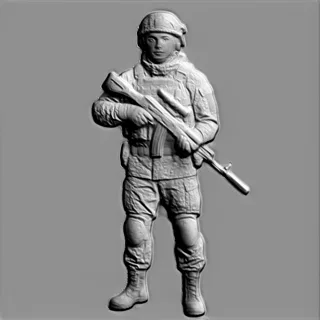 3D модель барельефа солдата в каске и бронежилете, держащего автомат