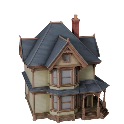 Готовая к использованию в Blender 3D модель викторианского дома, студийный рендер Blender, показывающий материалы жилого здан