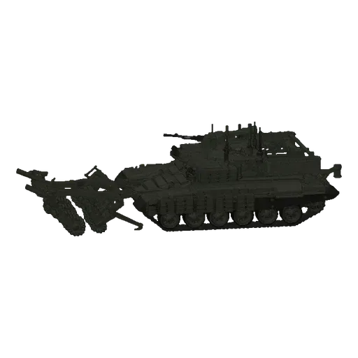 3D модель серой машины разминирования с большим передним тралом на черном фоне.