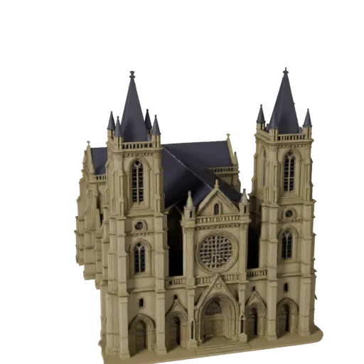 Собор печатная STL 3D модель, изометрический вид, показывающий материалы общедоступного здания и архитектурные детали