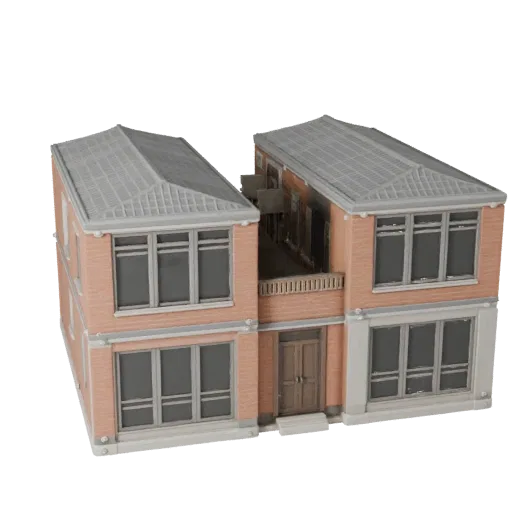 Модульный комплект крыши, реалистичная 3D модель, вид с трех четвертей снаружи, показывающий материалы модульного строительно