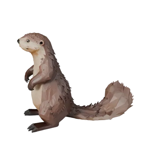 Низкополигональная 3D-модель морской выдры, вид сбоку в игровой камере, низкополигональная модель животного с детализацией по