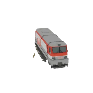 3D model of a red and white Russian electric locomotive on a track, viewed from a slightly elevated angle.