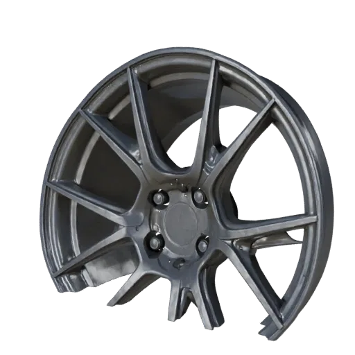 Высокополигональная 3D-модель автомобильного колеса, студийный вид крупным планом, высокополигональный актив транспортного ср