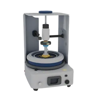 3D модель лабораторной центрифуги с колбами внутри, вид спереди