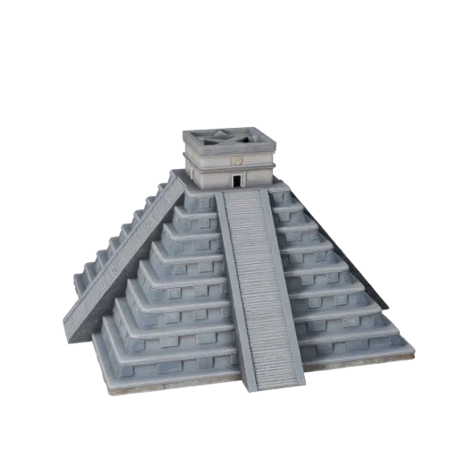 Реалистичная 3D модель Пирамиды Чичен-Ица, вид с трех четвертей снаружи, показывающий материалы структуры достопримечательнос